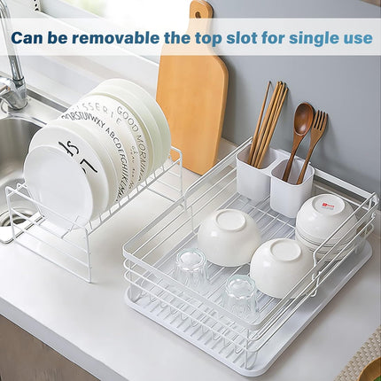 CARLA HOME 2-Tier Dish Drying Rack for Kitchen Counter with Removable Drip Tray, Utensil Holder and Cutlery Organizer 5
