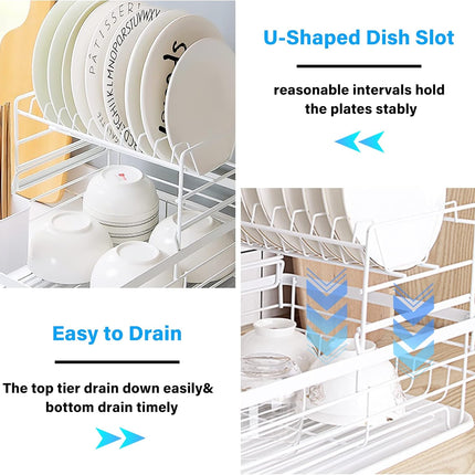 CARLA HOME 2-Tier Dish Drying Rack for Kitchen Counter with Removable Drip Tray, Utensil Holder and Cutlery Organizer 6