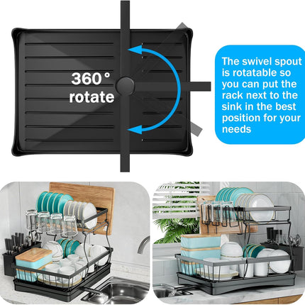 CARLA HOME 2-Tier Dish Drying Rack for Kitchen Counter with Drainboard, Utensil Holder, Cup Rack & Cutlery Organizer 2