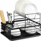 CARLA HOME 2-Tier Dish Drying Rack for Kitchen Counter with Removable Drip Tray, Utensil Holder and Cutlery Organizer (Black)