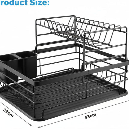 CARLA HOME 2-Tier Dish Drying Rack for Kitchen Counter with Removable Drip Tray, Utensil Holder and Cutlery Organizer (Black) 2