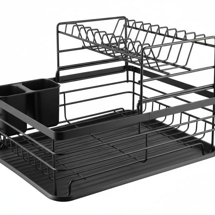 CARLA HOME 2-Tier Dish Drying Rack for Kitchen Counter with Removable Drip Tray, Utensil Holder and Cutlery Organizer (Black) 7