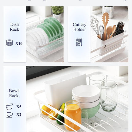 CARLA HOME Dish Drying Rack for Kitchen Counter with Removable Drip Tray, Utensil Holder and Cutlery Organizer 3