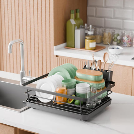 CARLA HOME Dish Drying Rack for Kitchen Counter with Removable Drip Tray, Utensil Holder and Cutlery Organizer 3