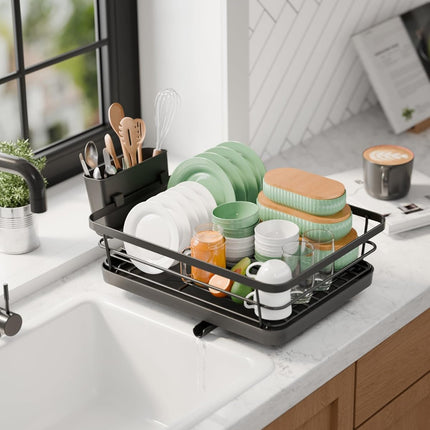 CARLA HOME Dish Drying Rack for Kitchen Counter with Removable Drip Tray, Utensil Holder and Cutlery Organizer 4