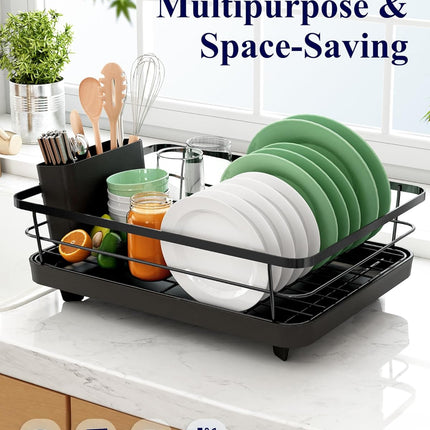 CARLA HOME Dish Drying Rack for Kitchen Counter with Removable Drip Tray, Utensil Holder and Cutlery Organizer 5