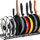 CARLA HOME Expandable Pot and Pan Organizer Rack for Cabinet with 10 Adjustable Dividers, Lid & Cookware Holder for Kitchen Pantry or Countertop Storage