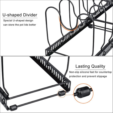 CARLA HOME Expandable Pot and Pan Organizer Rack for Cabinet with 10 Adjustable Dividers, Lid & Cookware Holder for Kitchen Pantry or Countertop Storage 3