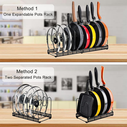 CARLA HOME Expandable Pot and Pan Organizer Rack for Cabinet with 10 Adjustable Dividers, Lid & Cookware Holder for Kitchen Pantry or Countertop Storage 4