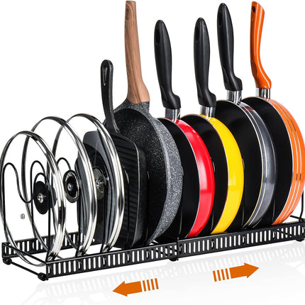 CARLA HOME Expandable Pot and Pan Organizer Rack for Cabinet with 10 Adjustable Dividers, Lid & Cookware Holder for Kitchen Pantry or Countertop Storage 7
