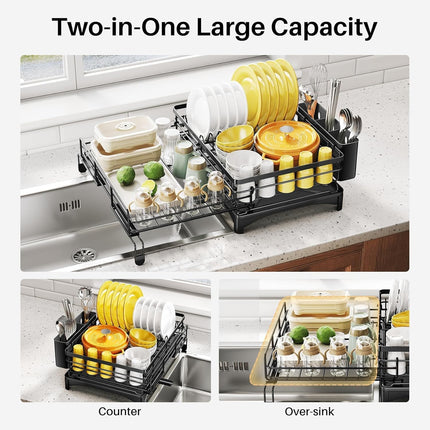 CARLA HOME Expandable Dish Drying Rack with Drainage Spout, Utensil Holder & Drainboardfor Kitchen Countertop Organizer (1 tier) 3