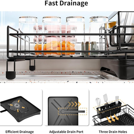 CARLA HOME Expandable Dish Drying Rack with Drainage Spout, Utensil Holder & Drainboardfor Kitchen Countertop Organizer (1 tier) 5