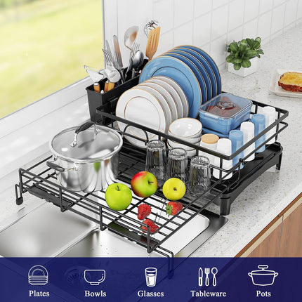 CARLA HOME Expandable Dish Drying Rack with Drainage Spout, Utensil Holder & Drainboardfor Kitchen Countertop Organizer (1 tier) 8