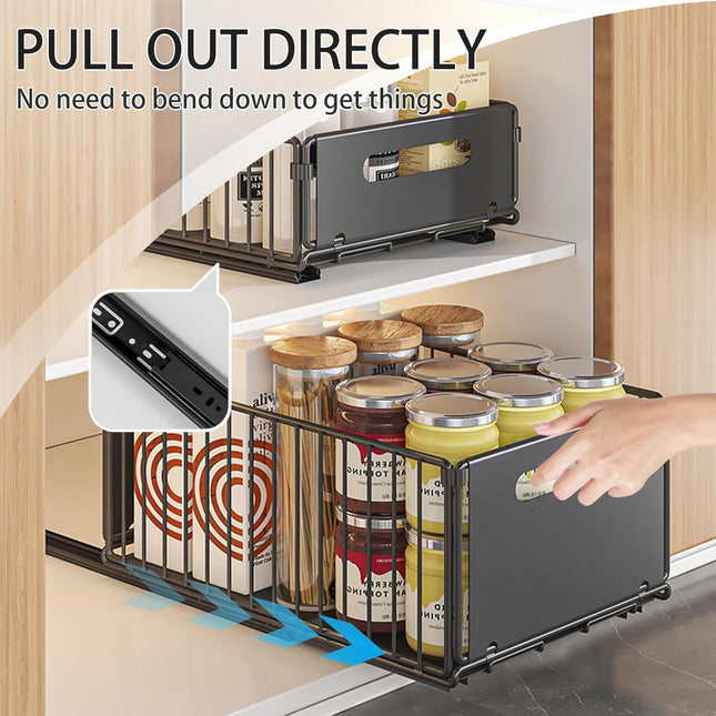 CARLA HOME 2 Pack Pullout Cabinet Kitchen Organizer Drawers with No-Drilling and Adhesive Design for Pantry & Cabinets 2