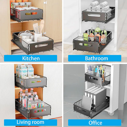 CARLA HOME 2 Pack Pullout Cabinet Kitchen Organizer Drawers with No-Drilling and Adhesive Design for Pantry & Cabinets 5