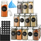 CARLA HOME 24 Glass Spice Jars with Lids, Shaker Tops, 180 Spice Labels, White Pen & Funnel for Kitchen Organization, Spice Rack, Seasoning & Herb Storage