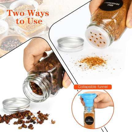 CARLA HOME 24 Glass Spice Jars with Lids, Shaker Tops, 180 Spice Labels, White Pen & Funnel for Kitchen Organization, Spice Rack, Seasoning & Herb Storage 2