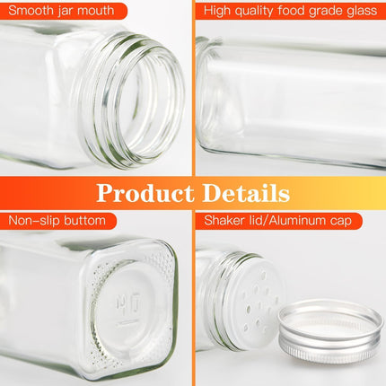 CARLA HOME 24 Glass Spice Jars with Lids, Shaker Tops, 180 Spice Labels, White Pen & Funnel for Kitchen Organization, Spice Rack, Seasoning & Herb Storage 4