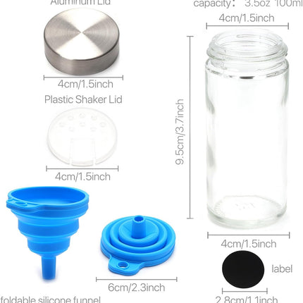 CARLA HOME 24 Glass Spice Jars with Lids, Shaker Tops, 180 Spice Labels, White Pen & Funnel for Kitchen Organization, Spice Rack, Seasoning & Herb Storage 5