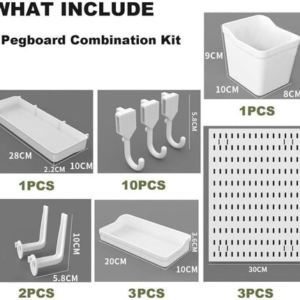 CARLA HOME Pegboard Wall Organizer Kit with 3 Modular Panels & 17 Accessories for Office, Gaming & Craft Storage 2