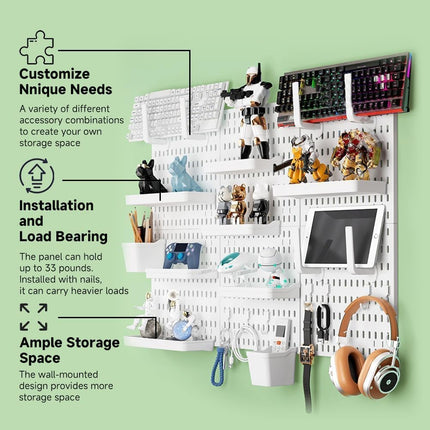 CARLA HOME Pegboard Wall Organizer Kit with 3 Modular Panels & 17 Accessories for Office, Gaming & Craft Storage 3