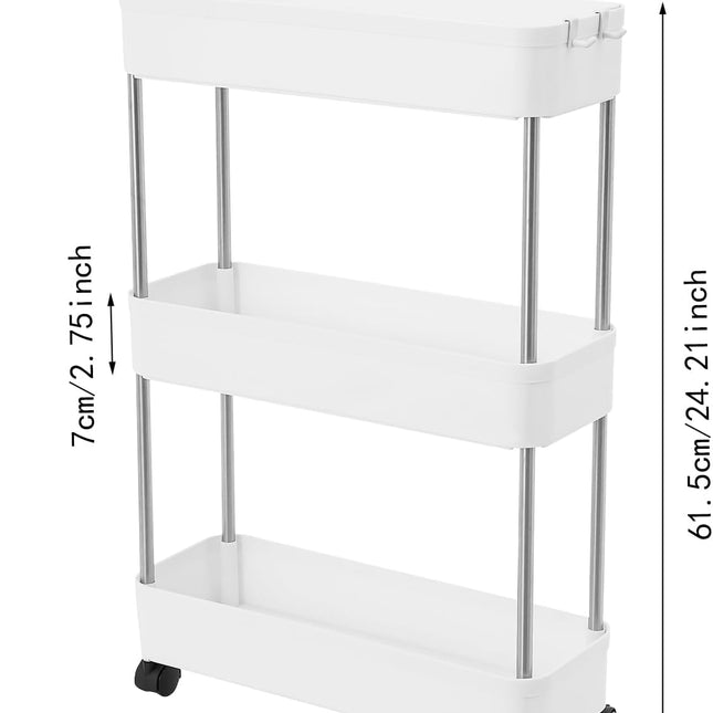 CARLA HOME Slim Storage Cart Organizer Trolley with Wheels for Kitchen, Bathroom, Laundry & Narrow Spaces (3 tier) 2