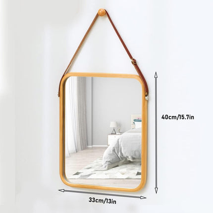 CARLA HOME Hanging Wall Mirror with Bamboo Frame with Adjustable Leather Strap for Bathroom, Bedroom, Vanity or Entryway (40x33 cm) 6