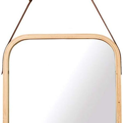 CARLA HOME Hanging Wall Mirror with Bamboo Frame with Adjustable Leather Strap for Bathroom, Bedroom, Vanity or Entryway (40x33 cm) 8