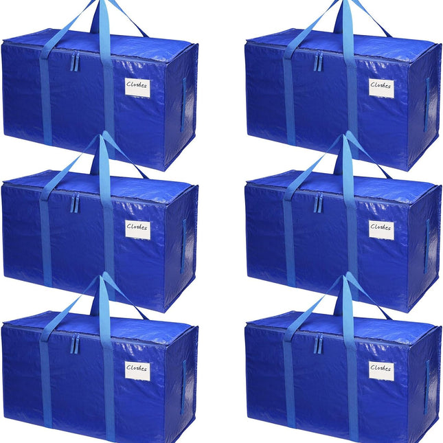 CARLA HOME 6-Pack Large Moving Storage Bags with Zippers & Handles with 95 Liters Capacity for Space Saving, Travel, Camping & Organization (Blue)
