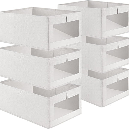 CARLA HOME 6 Pack Closet Storage Bins with Clear Window for Shelves, Clothes, Toys, Wardrobe & Bedroom Organization