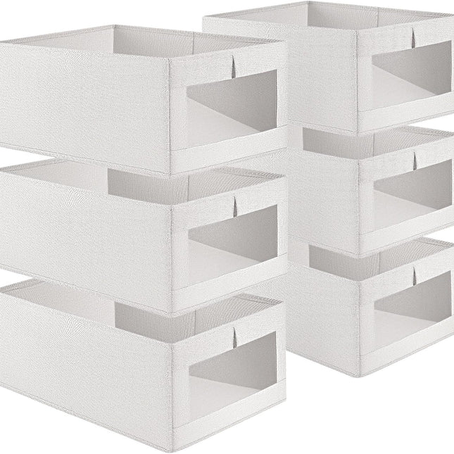 CARLA HOME 6 Pack Closet Storage Bins with Clear Window for Shelves, Clothes, Toys, Wardrobe & Bedroom Organization
