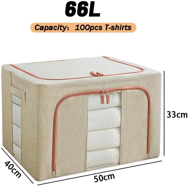 CARLA HOME 3 pack Large Clothes Storage Bins with Lids for Clothing, Bedding, Blankets, Toys (66L capacity - Beige) 2