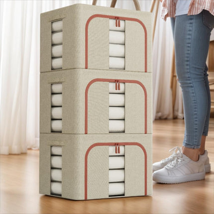 CARLA HOME 3 pack Large Clothes Storage Bins with Lids for Clothing, Bedding, Blankets, Toys (66L capacity - Beige) 3