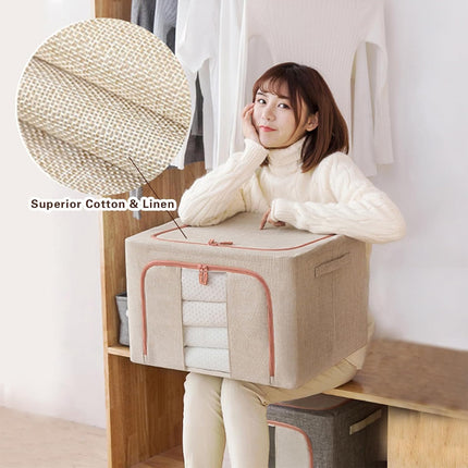 CARLA HOME 3 pack Large Clothes Storage Bins with Lids for Clothing, Bedding, Blankets, Toys (66L capacity - Beige) 6