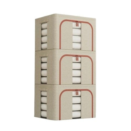 CARLA HOME 3 pack Large Clothes Storage Bins with Lids for Clothing, Bedding, Blankets, Toys (66L capacity - Beige) 10