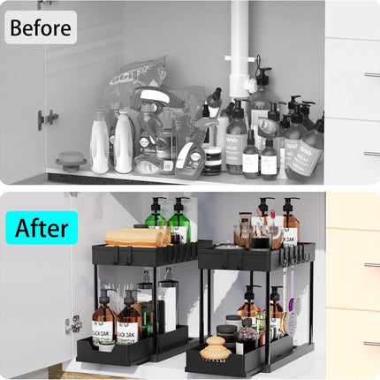 CARLA HOME 2 Pack Under Sink Organizer with Pull-Out Basket and Hooks for Bathroom & Kitchen 5