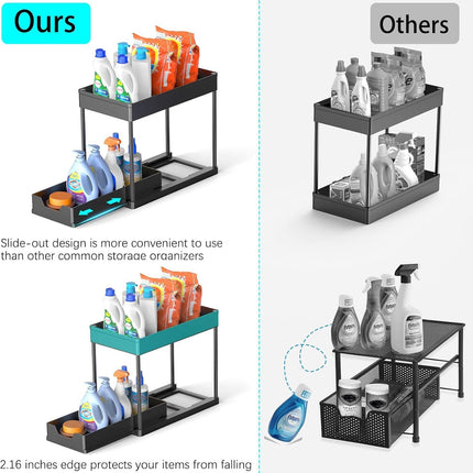 CARLA HOME 2 Pack Under Sink Organizer with Pull-Out Basket and Hooks for Bathroom & Kitchen 6