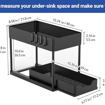 CARLA HOME 2 Pack Under Sink Organizer with Pull-Out Basket and Hooks for Bathroom & Kitchen 8