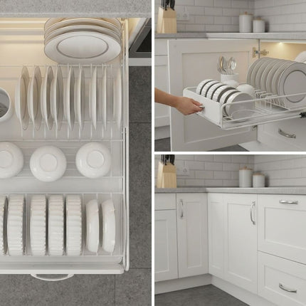 CARLA HOME Pull Out Dish Rack for Kitchen Cabinet with Slide Out Drawer Organizer for Plates, Bowls & Utensils 3