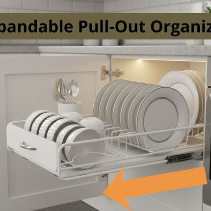 CARLA HOME Pull Out Dish Rack for Kitchen Cabinet with Slide Out Drawer Organizer for Plates, Bowls & Utensils 4
