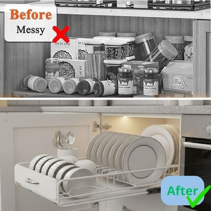 CARLA HOME Pull Out Dish Rack for Kitchen Cabinet with Slide Out Drawer Organizer for Plates, Bowls & Utensils 5