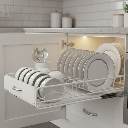 CARLA HOME Pull Out Dish Rack for Kitchen Cabinet with Slide Out Drawer Organizer for Plates, Bowls & Utensils 10