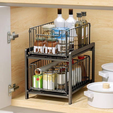 CARLA HOME 2 Tier Sliding Cabinet Organizer Drawer Storage Rack for Kitchen or Bathroom 2