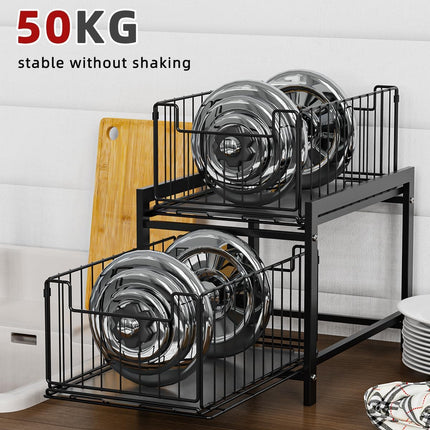 CARLA HOME 2 Tier Sliding Cabinet Organizer Drawer Storage Rack for Kitchen or Bathroom 4