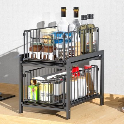 CARLA HOME 2 Tier Sliding Cabinet Organizer Drawer Storage Rack for Kitchen or Bathroom 5