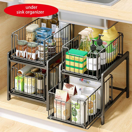 CARLA HOME 2 Tier Sliding Cabinet Organizer Drawer Storage Rack for Kitchen or Bathroom 6