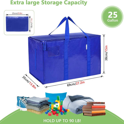 CARLA HOME 12-Pack Large Moving Storage Bags with Zippers & Handles with 95 Liters Capacity for Space Saving, Travel, Camping & Organization (Blue) 3