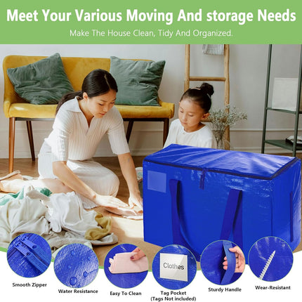 CARLA HOME 12-Pack Large Moving Storage Bags with Zippers & Handles with 95 Liters Capacity for Space Saving, Travel, Camping & Organization (Blue) 5