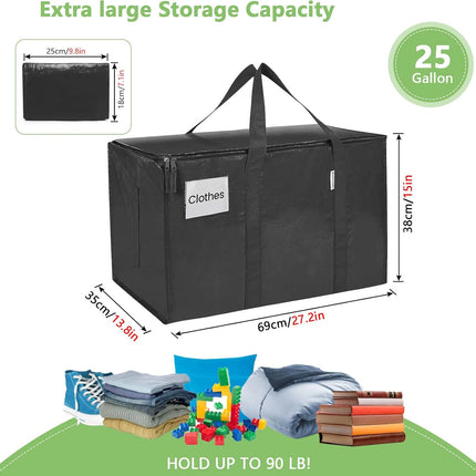 CARLA HOME 12-Pack Large Moving Storage Bags with Zippers & Handles with 95 Liters Capacity for Space Saving, Travel, Camping & Organization (Black) 2
