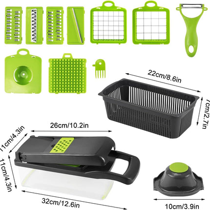 CARLA HOME Multifunctional Mandoline Vegetable Chopper 16-in-1 with Stainless Steel Blades, Storage Container & Hand Guard for Fruits & Veggies 3